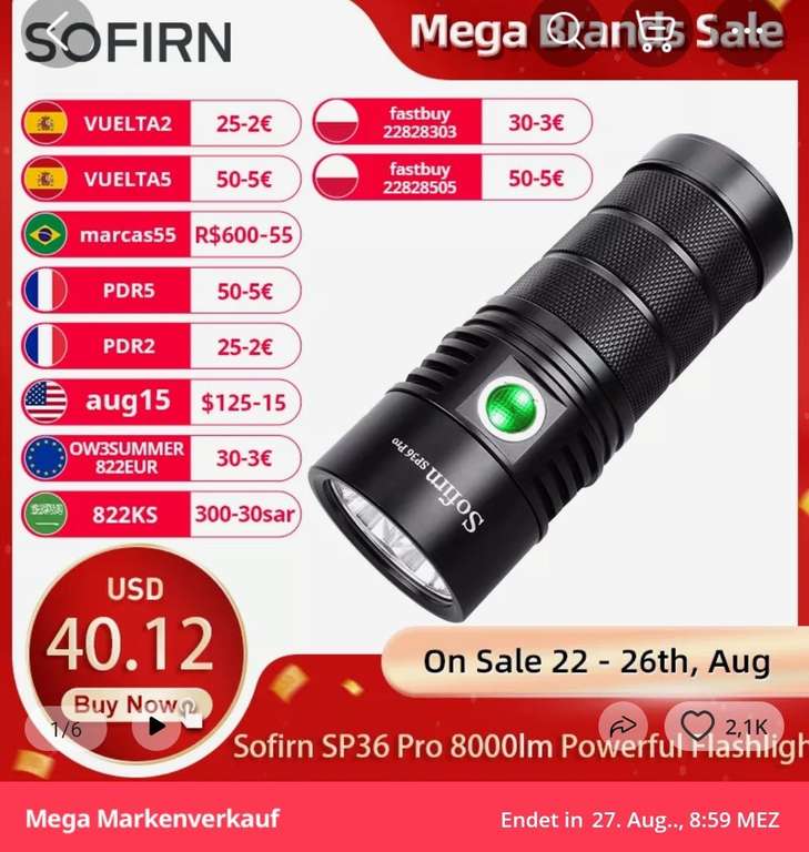 Sofirn sp36 pro 8000 Lumen Taschenlampe