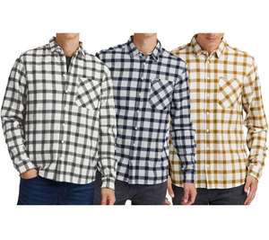 3x BLEND Herren Karo Baumwoll-Hemd Langarm-Hemd im Flanell-Style in Braun, Navy oder Schwarz | Gr. S - 3XL, 100% Baumwolle