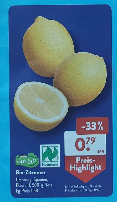 [ALDI Süd] Bio-Zitronen 500g-Netz für 0,79€, vom 11.3. bis 16.3.24