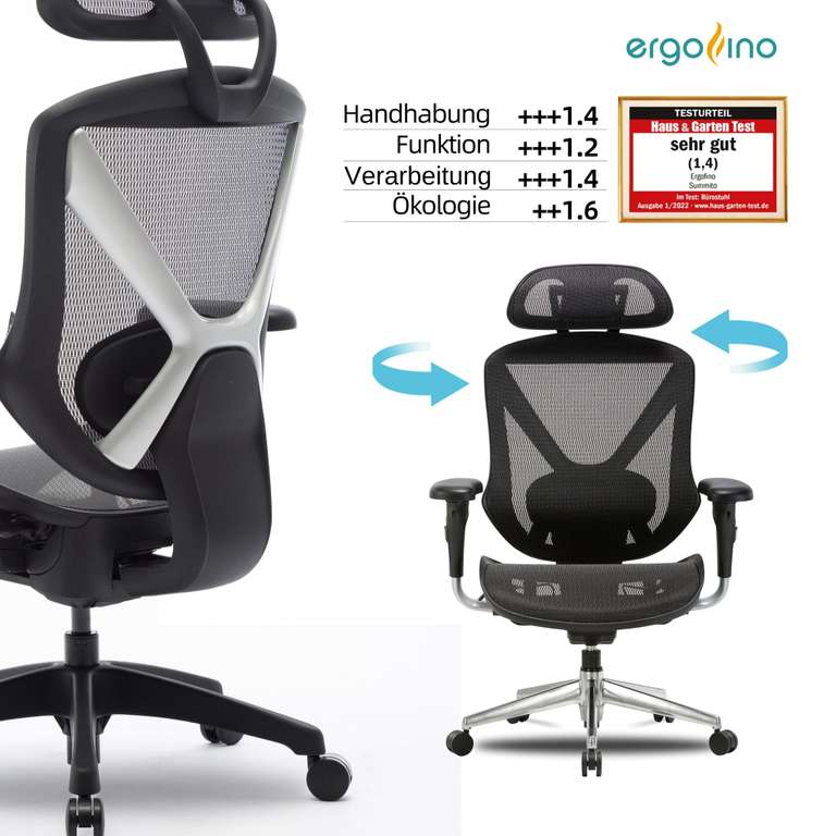 Ergofino C12M01/A ergonomischer Schreibtischstuhl (verstellbare Kopfstütze, Armlehne, höhenverstellbar, bis 150kg belastbar)