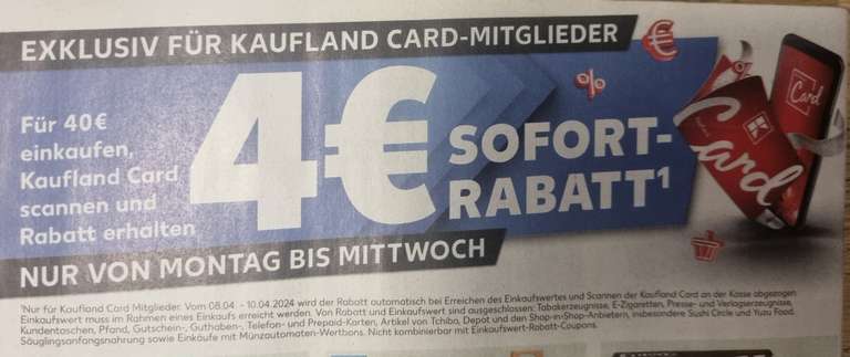 Kaufland Card 4€ Rabatt ab 40€ Einkaufswert