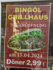 [Magdeburg] Döner Kebap 2,99 € beim Bingöl Grillhaus, Olvenstedter Straße 28 (Ecke Schillerstraße) bis Samstag 20. April (sonst montags 5 €)
