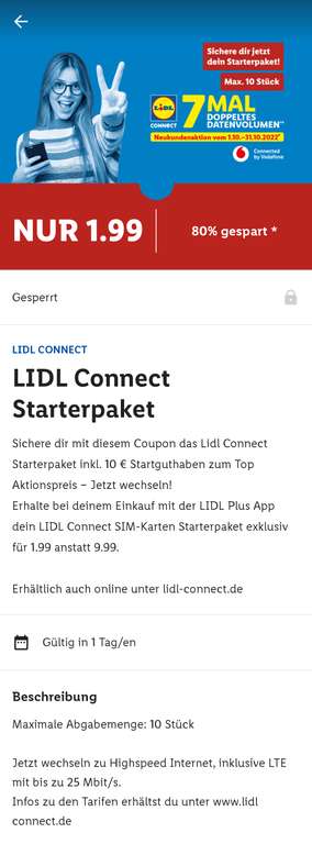 Lidl Connect Starterpaket 1.99 über die Lidl Plus app oder Online sogar mit Gewinn