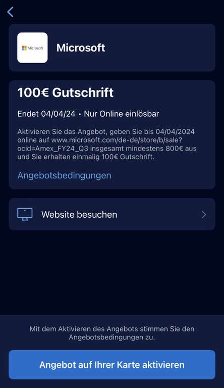 [AMEX Offers] Microsoft 100 Euro Gutschein bei 800 Euro Mindestumsatz (ggfs. Personalisiert)
