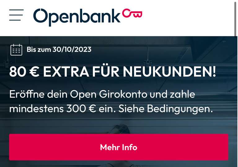 [Openbank Neukunden] 80€ Gutschrift für 300€ Einzahlung auf kostenloses Girokonto