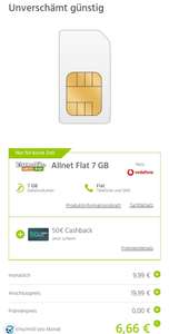 Allnet Flat 7 GB LTE 24 Monate Vodafone + 50€ Otto Gutschein