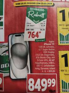 [Lokal Marktkauf OWL] Apple iPhone 15 128 GB schwarz neu mit MwSt
