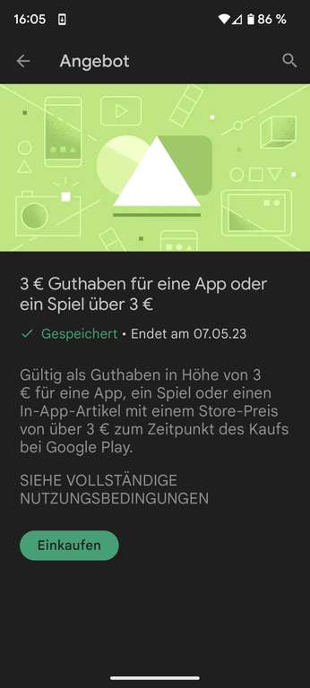 [personalisiert] Google Play 3 € Rabatt ab 3 € MBW