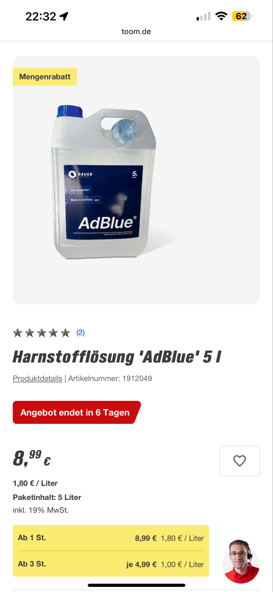 Harnstofflösung 'AdBlue' 5 l ab 3 Stk je 4,99€