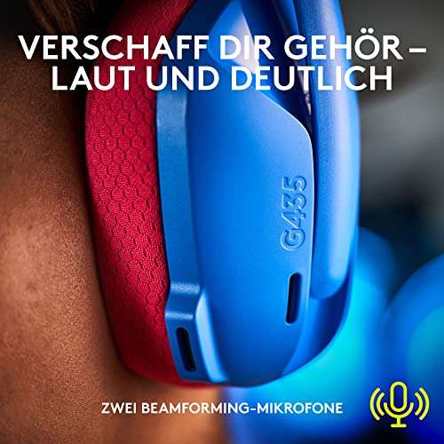 Logitech G435 LIGHTSPEED Kabelloses Bluetooth-Gaming-Headset, Leichte Over-Ear-Kopfhörer, Integrierte Mikrofone, 18h Akku - Blau