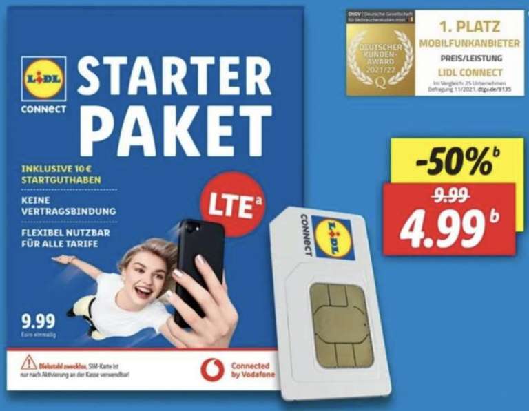 Lidl: 50% Rabatt auf Lidl Connect Starterpakete inkl. 10€ Startguthaben - ab 11.04.