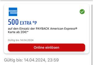 [Personalisiert] Payback American Express 500 extra Punkte auf Zahlung ab 20€
