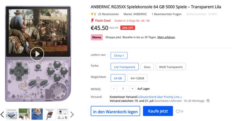 Anbernic RG35XX 64GB für nur 45,50€ (nur noch kurz!)
