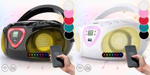 Auna Tragbare Boombox in Schwarz oder Weiß (CD-Player, USB & Bluetooth Funktion, 7 LED-Disco-Lichtern, Display leuchtet im Takt der Musik)