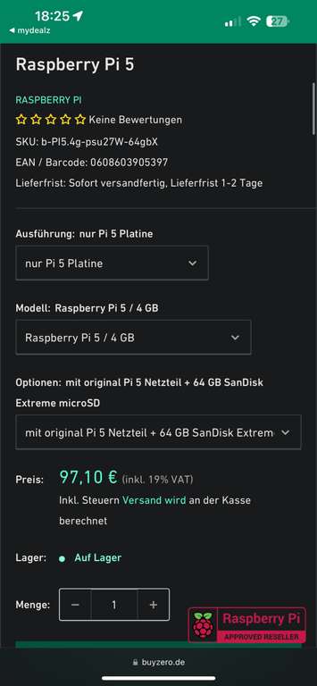 Verfügbarkeitsdeal! Buyzero Raspberry Pi 5 mit 64GB SD-Karte und Netzteil