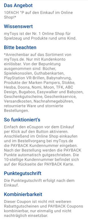 MyToys 10fach Payback Punkte bis 08.12.22