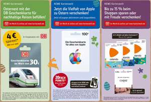 [Rewe ab 3.4.] Apple Gift Cards, DB Bahn, Zalando und Christ Geschenkkarten mit Rabatt/Payback Punkten