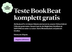 [bookbeat] 2 Mon. Gratis (50h, danach je nach Abo-Modell) für Neukunden mit Zugang zu 500k Büchern