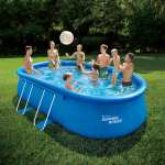 Summer Waves Quick Set Pool, 549 x 305 x 107 cm, blau, 10.978 Liter, inkl. Kartuschenfilter, Unterlegvlies, Abdeckung u. Einstiegsleiter