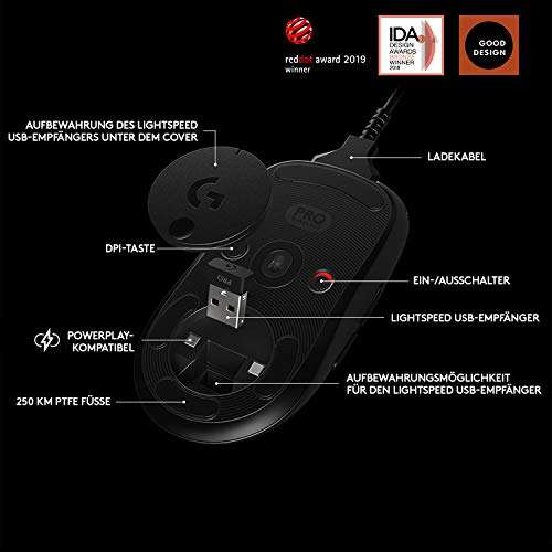 Logitech G PRO Wireless Gaming-Maus mit HERO 25K DPI Sensor