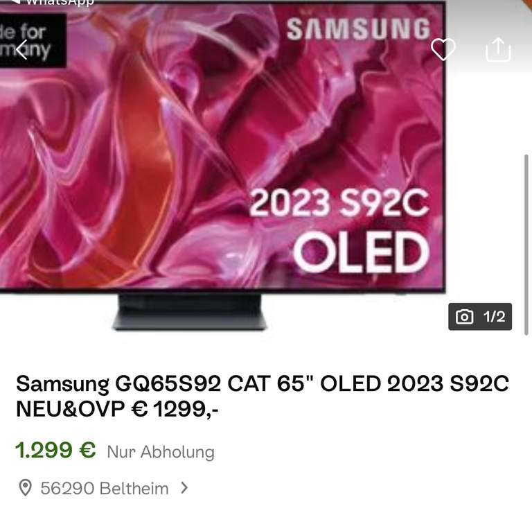 [Lokal 56290 Beltheim] Samsung OLED-Fernseher GQ65S92CATXZG 2023er Modell