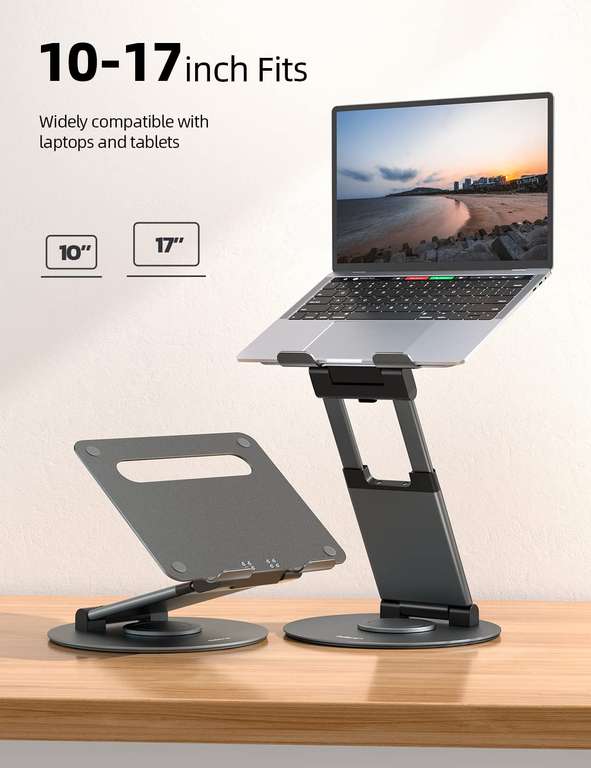 NULAXY Ausziehbare Laptop Ständer mit 360 Drehbarer Basis, Ergonomischer Laptopständer Höhenverstellbar bis 20