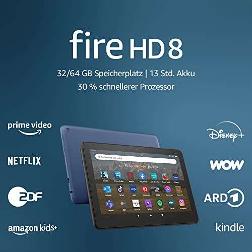 Amazon Fire HD 8" Tablet 64 GB (2022) mit Werbung | Streaming: Prime Video, Netflix & Disney+ | Doppelt so robust wie das Apple iPad mini