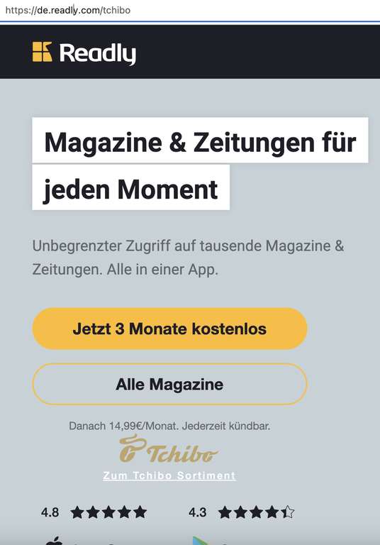 3 Monate Readly kostenlos über Tchibo - Magazine und Zeitungen gratis lesen  | mydealz