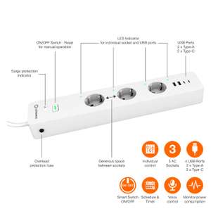 LEDVANCE Smart Plug dreifach Steckdosenleiste mit 2x USB A, 2x Typ C, Überspannungsschutz, App, Alexa, Google für 19,99€ (Amazon Prime)
