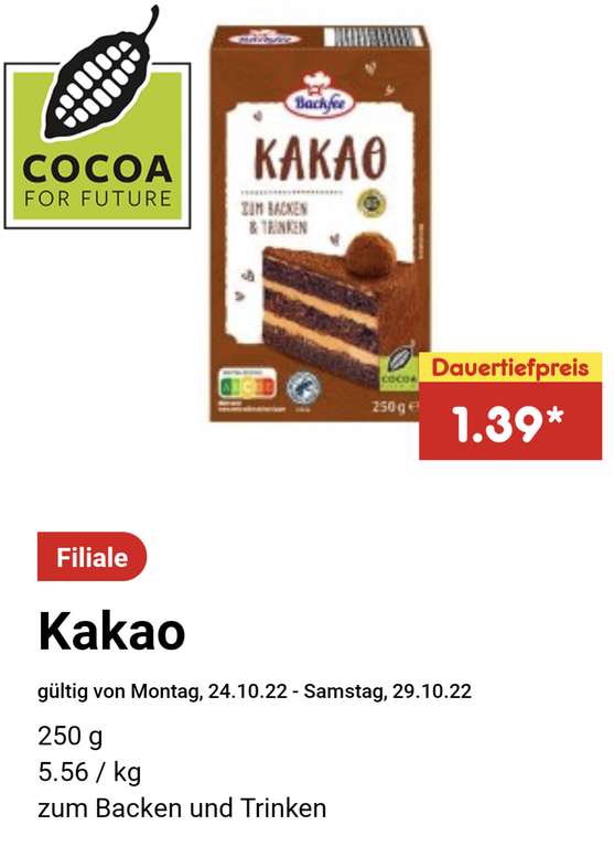 Backkakao von Backfee (gegebenfalls sogar für 1,11€ pro 250 g Packung zu bekommen)