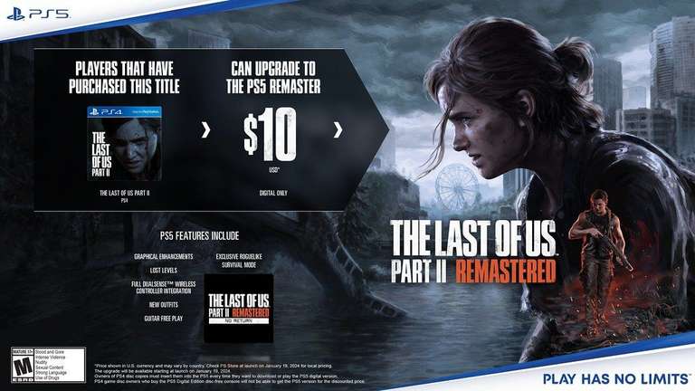 10€ Upgrade für Besitzer der PS4 Version - The Last of Us Part II Remastered (19. Januar 2024) für PS5