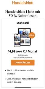 "Handelsblatt Standard" / "Handelsblatt Premium" / "Handelsblatt Premium Plus" jeweils 50 % günstiger im 1. Jahr