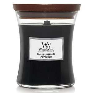 WoodWick mittelgroße Duftkerze im Sanduhrglas mit knisterndem Docht | Black Peppercorn