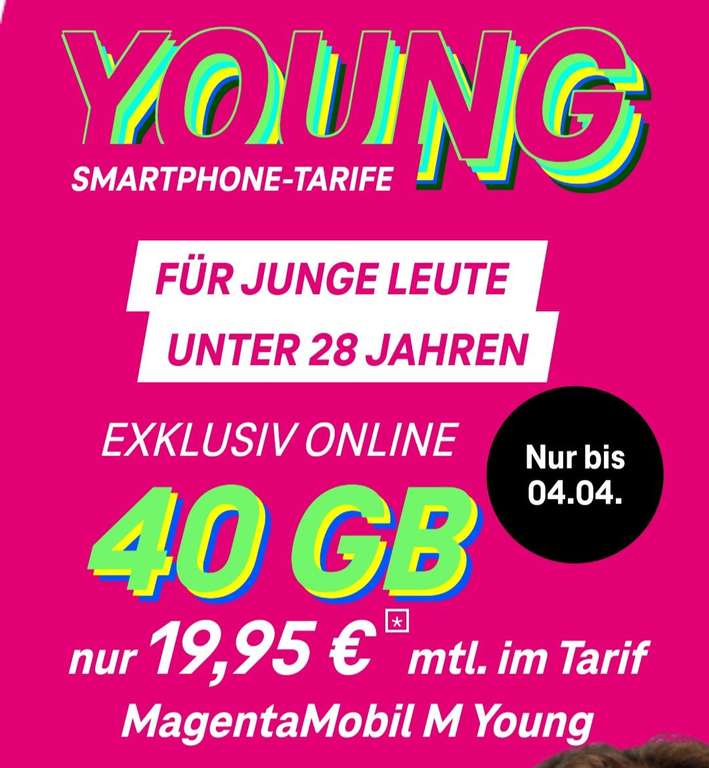 [Telekom] MagentaMobil M Young 40GB LTEMax für 19,99€/Monat (Monatlich kündbar)