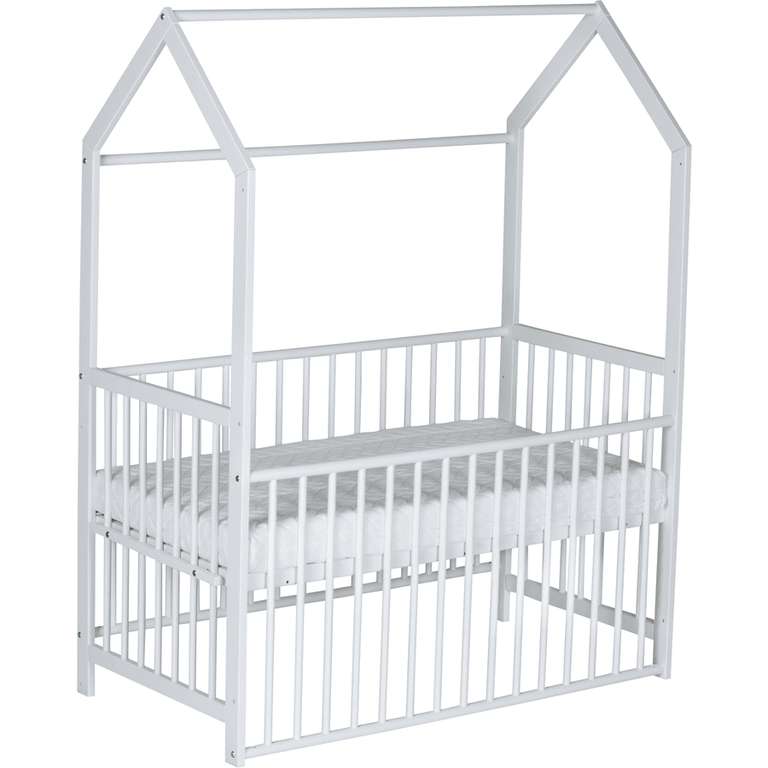 [babymarkt] Schardt Zustell-/ Hausbett Micky (weiß lackiert, 60x120cm, stufenlos höhenverstellbar 19-45cm, Gitterseite mit 3 Schlupfstäben)
