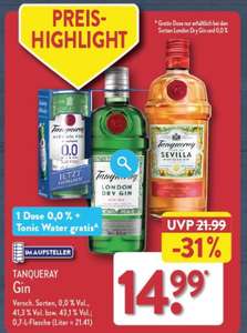 Tanqueray London Dry 0.7l Gin inkl einer Dose 0,0% + Tonic Water [Aldi Nord]