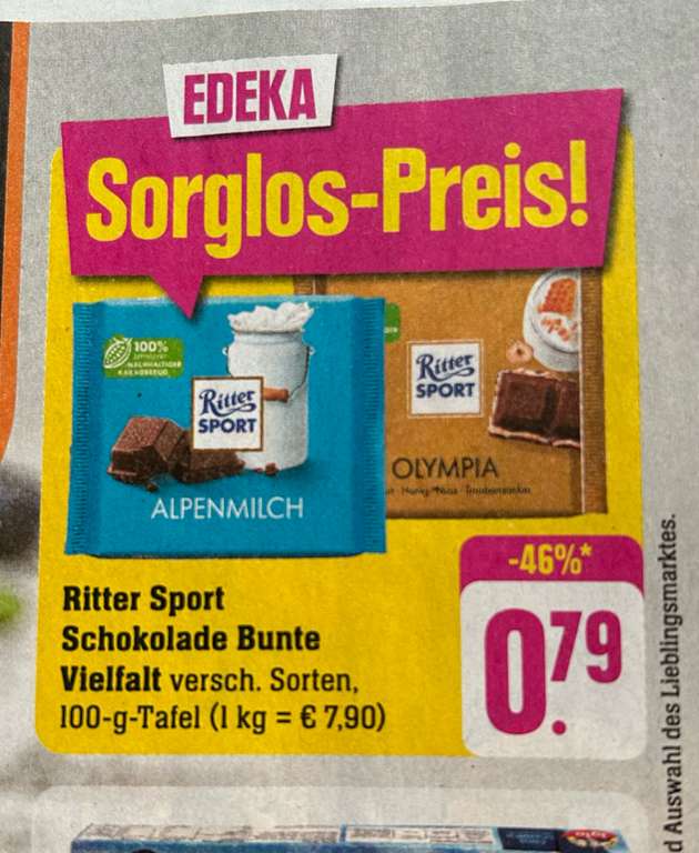 [Edeka] Ritter Sport Schokolade, 100g