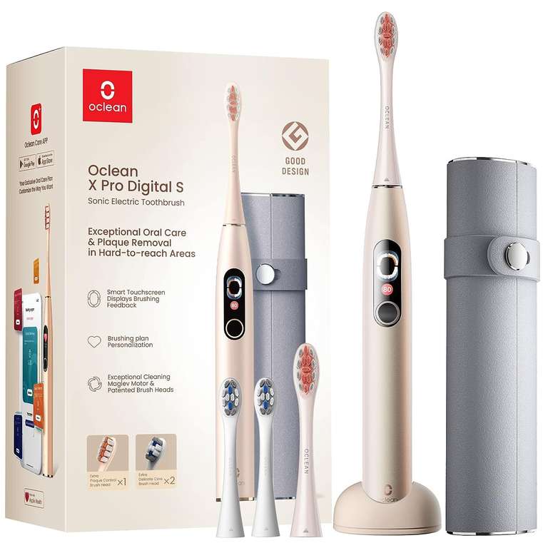 X Pro Digital Elektrische Zahnbürste mit 4 Bürstenköpfe & Reiseetui