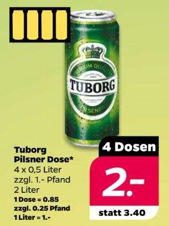 Tuborg 4 x 0,5Liter 2€; also 50ct die Dose [Scottie Netto lokal]