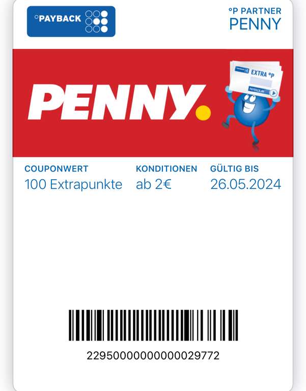 [Payback] 100 Extrapunkte bei Penny ab 2€ Einkaufswert | gültig bis zum 26.05.2024