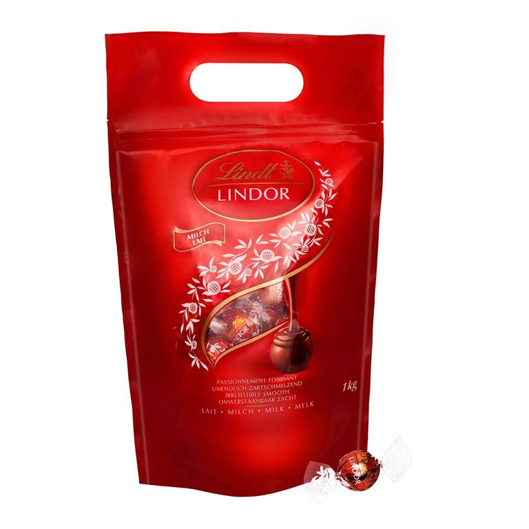 Lindt LINDOR Schokoladen Kugeln Vollmilch/weiß | ca. 80 Milch-Schokolade mit zartschmelzender Füllung 1kg (16,99€ möglich) (Prime Spar-Abo)
