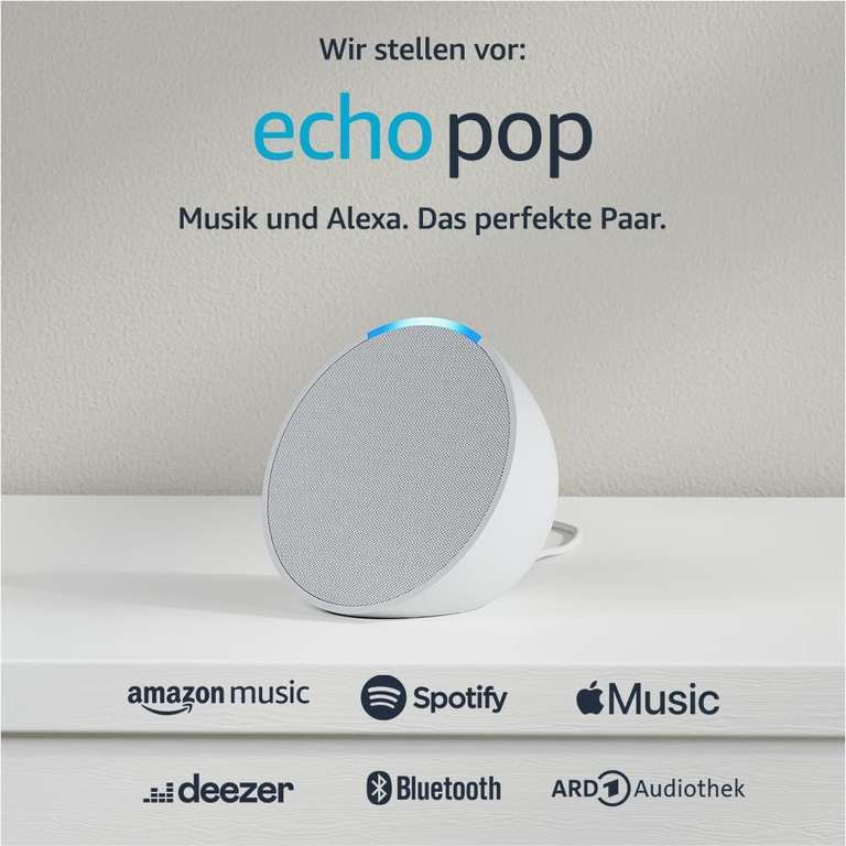 [Prime Day] Echo Pop in vier verschiedenen Farben (Kompakter und smarter Bluetooth-Lautsprecher) I inkl. Philips Hue White Lampe + 5€
