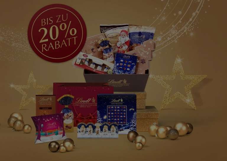 Jetzt schon bis zu 20 % bei Lindt Weihnachts Schokolade und Geschenken sparen. Ab 25 Euro VSK frei