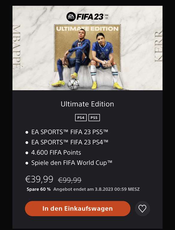 [PSN Store] FIFA 23 Ultimate Edition PS4 / PS5 39,99€