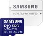 Samsung PRO Plus 512GB microSDXC (180MB/s Lesen & 130MB/s Schreiben, UHS-I U3, A2 V30, inkl. SD-Adapter)