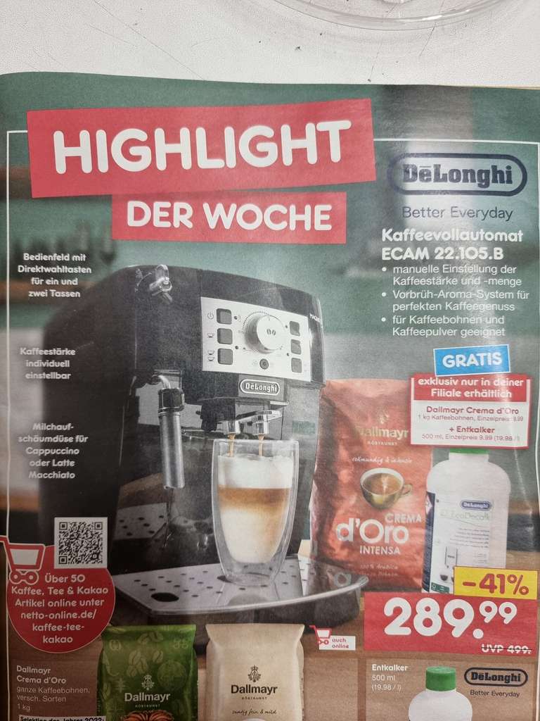 De'Longhi Kaffeevollautomat ECAM 22.105.B (Netto Wiesbaden)