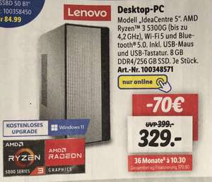 [Lidl Online] Einfacher Lenovo-Office-PC: Lenovo IdeaCentre 5 »14ACN6« Desktop-PC mit AMD Ryzen 3 5300G, 8 GB RAM, 256 GB SSD