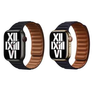 Apple Leather Link Armband für die Apple Watch Series 1-9 / SE / Ultra (2) | magnetischer Verschluss | in Midnight / Ink