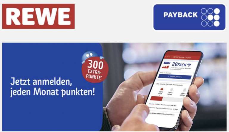 300 Payback Extra Punkte Coupon durch REWE App Bonus-Coupon Anmeldung (ebenfalls erneut)