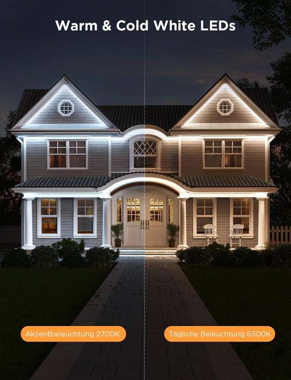 Govee H70A1 Outdoor LED Strip Pro 10m | RGBIC + Warm- und Kaltweiß (2700K-6500K) | 200lm | IP65 | Alexa / Google Assistant | App Steuerung